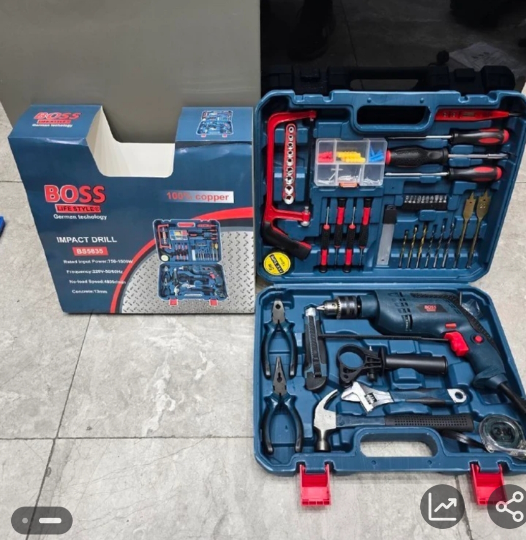 کیت دریل 13 میلیمتری چکشی 100 عددی باس مدل BS1308
