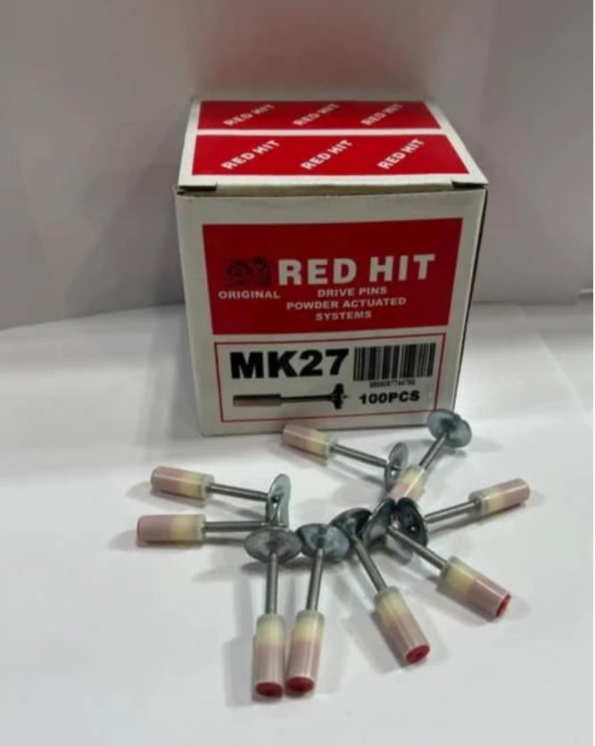 میخ چاشنی دار میخکوب دستی ۲/۷ بتن و آهن RED HIT مدل ۱۰۰ عددی
