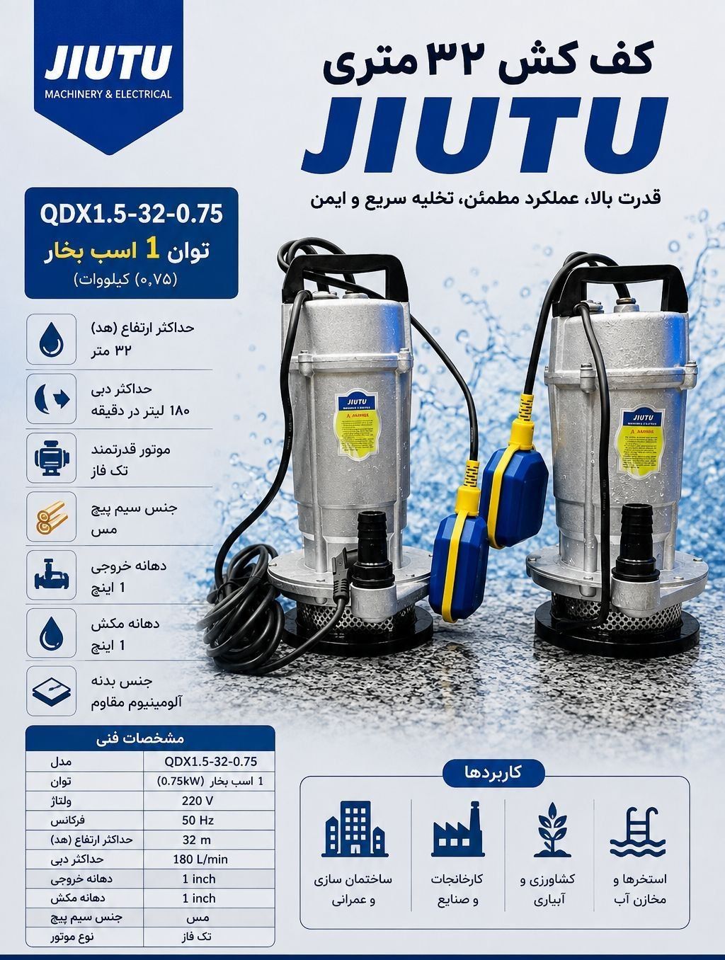 کفکش تمام مس فلوتر دار 1 اینج 32 متری تمام مس جیوتو