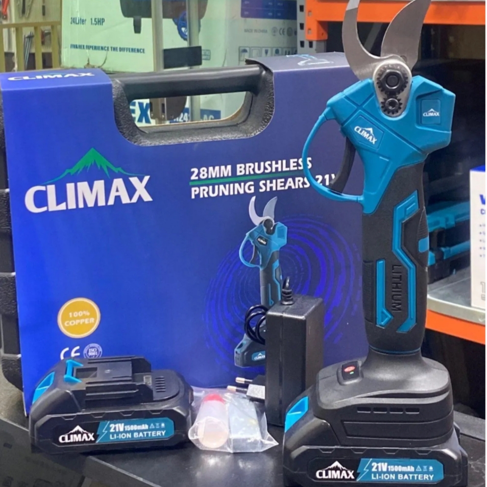 قیچی شارژی باغبانی ۲۱ ولت براشلس دو باتری کلیمکس مدل climax