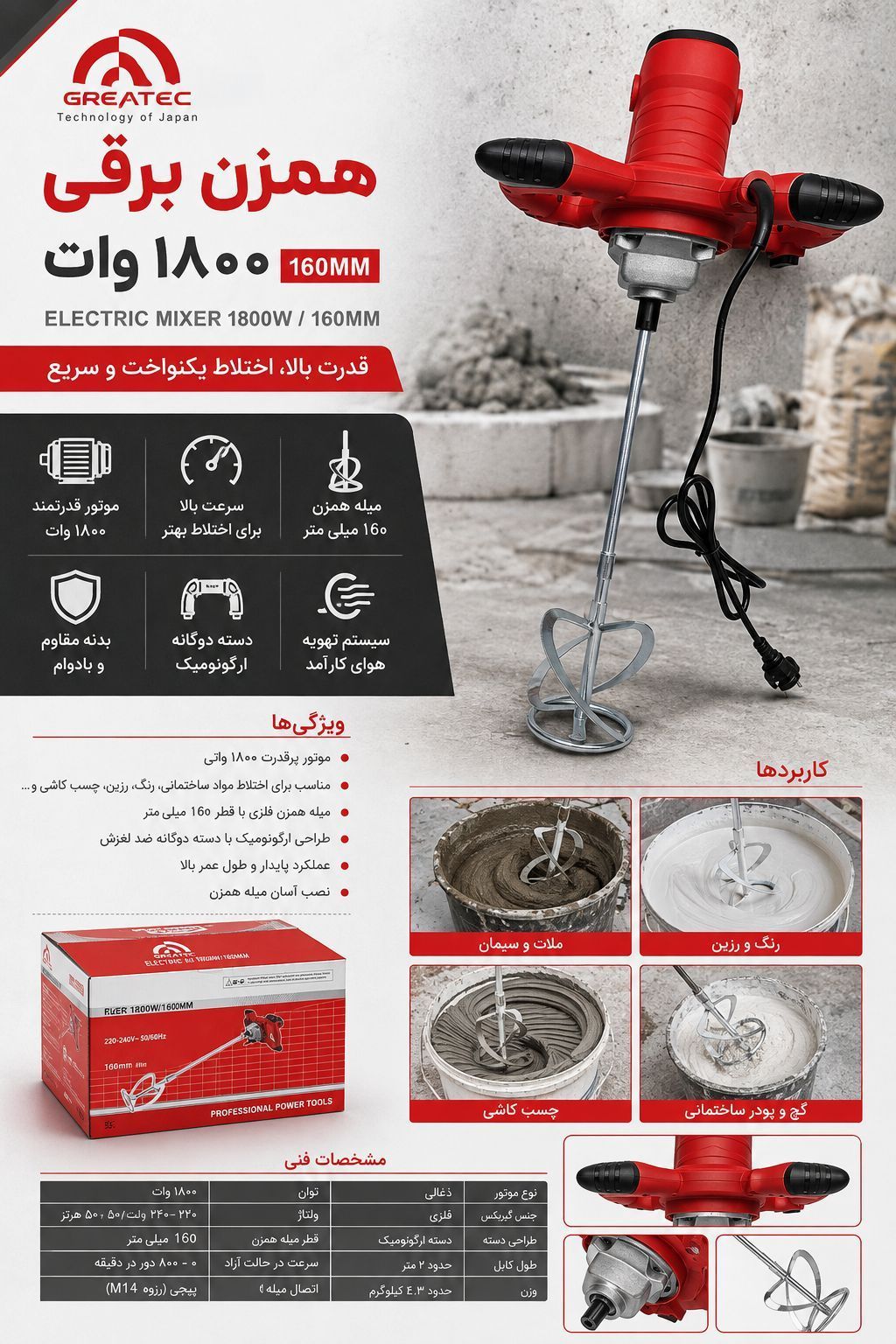 همزن صنعتی 1800 وات گریت