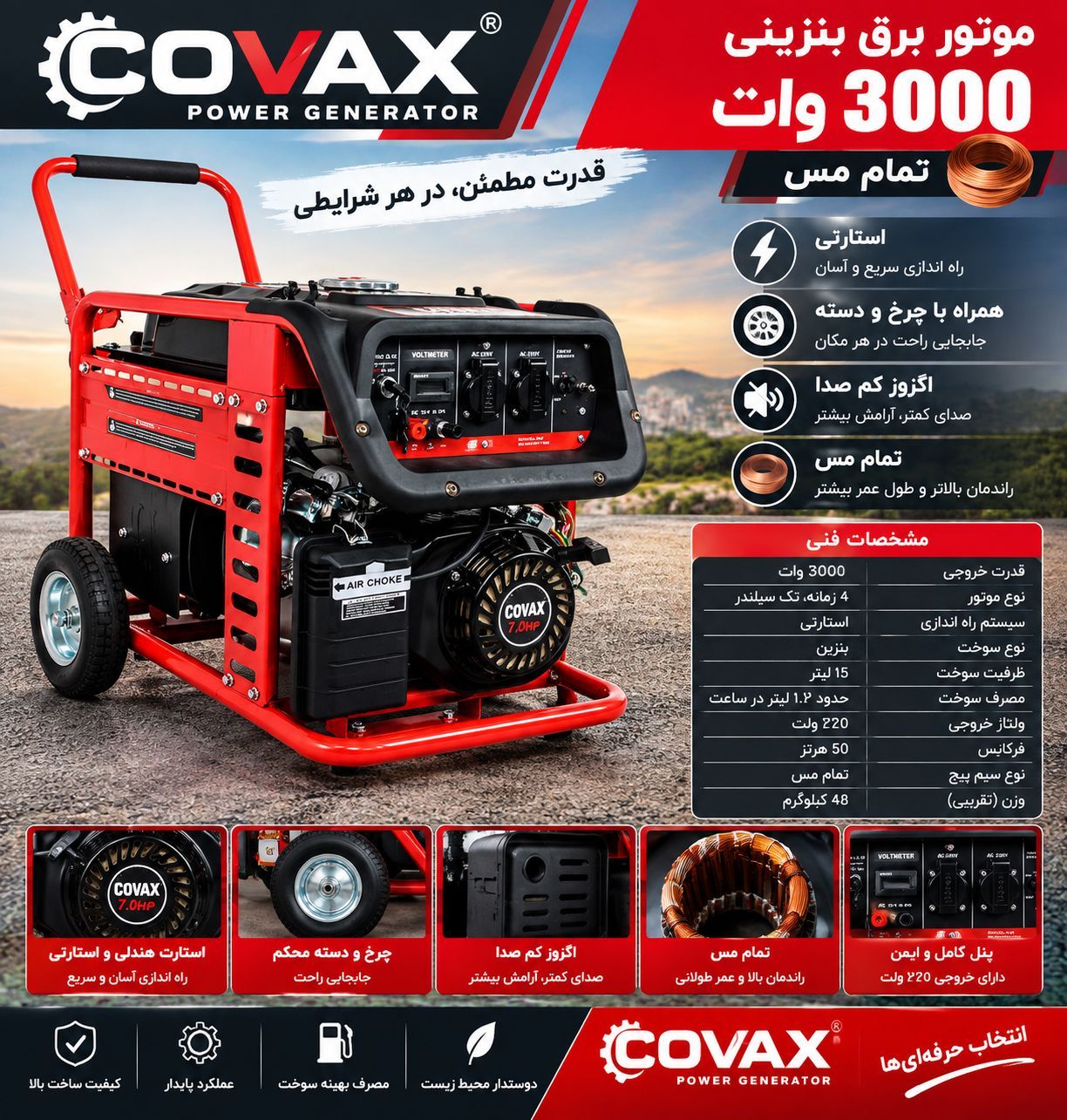 موتور برق 3 کیلو وات استارتی واقعی کواکس